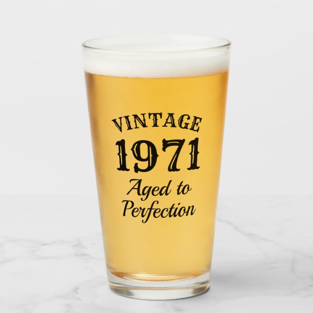 1971 Regalo de vidrio de cerveza vintage por quinc (Anverso (lleno))