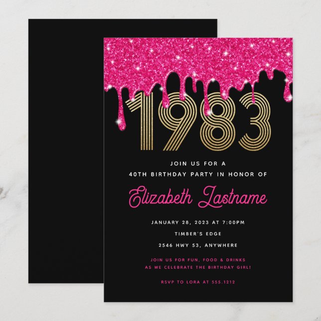 1983 Purpurina Rosa e Invitación a cumplir 40 años (Anverso / Reverso)