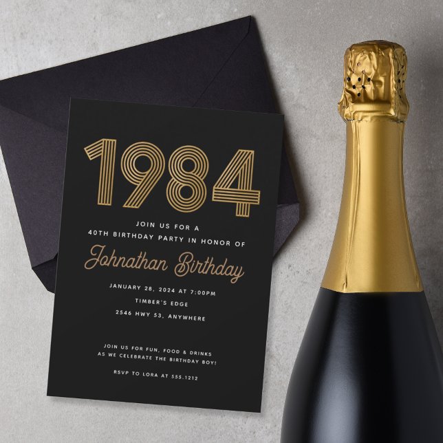 1984 Invitación a los 40 años en negro y oro (Subido por el creador)