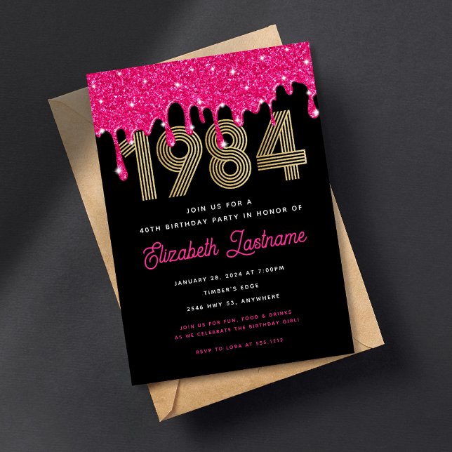 1984 Purpurina Rosado Invitación a cumplir 40 años (Subido por el creador)