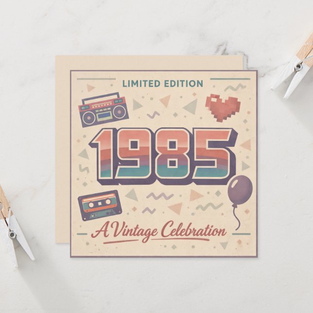1985 Vintage Birthday Flat Card – Retro 80s Limite (Anverso/Reverso In Situ)