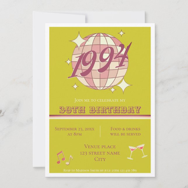 1994 31 cumpleaños fiesta retro verde Invitación (Anverso)