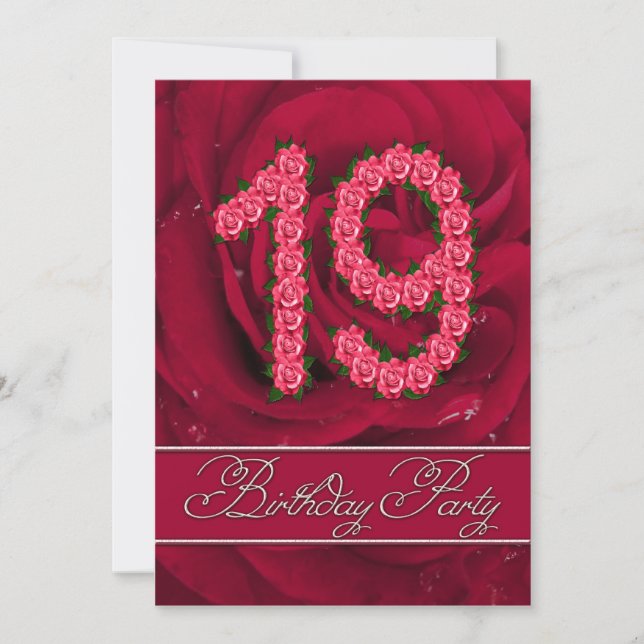 19.ª invitación a la fiesta de cumpleaños con rosa (Anverso)