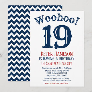 19.ª invitación de cumpleaños masculino azul de la