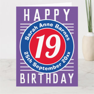 19.ª tarjeta de cumpleaños con edad, nombre y fech