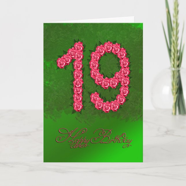 19.ª tarjeta de cumpleaños con rosas y hojas (Anverso)