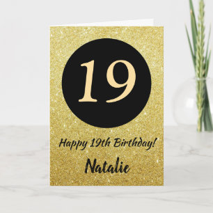 19.ª tarjeta de Purpurina feliz cumpleaños negro y