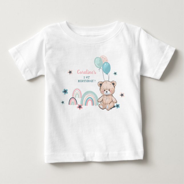 1.ª camiseta de cumpleaños con un lindo oso de pel (Anverso)