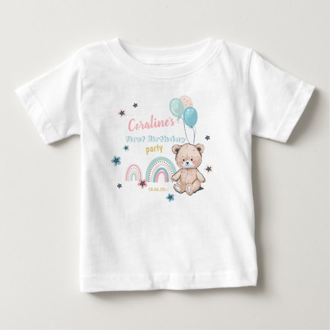 1.ª camiseta de cumpleaños con un lindo oso de pel (Anverso)