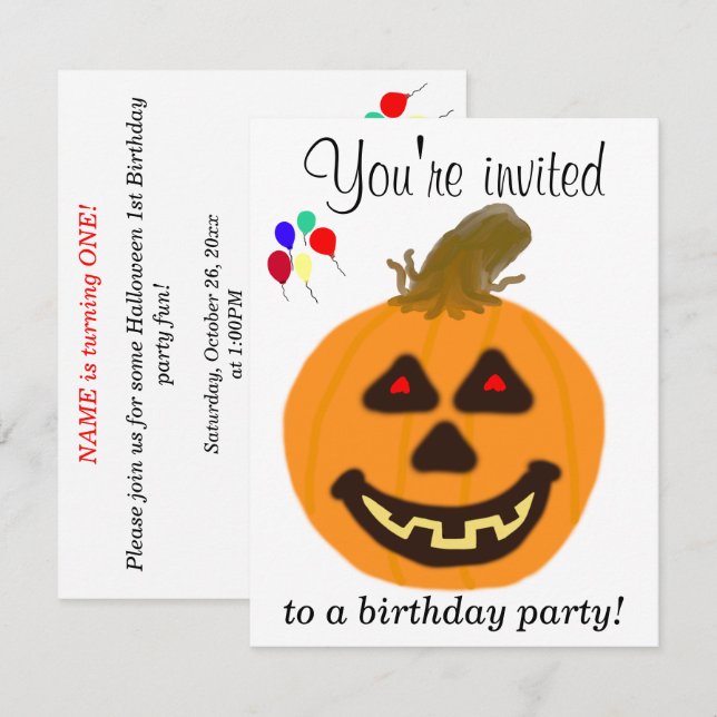 1.ª fiesta de cumpleaños de Halloween Invitaciones (Anverso / Reverso)