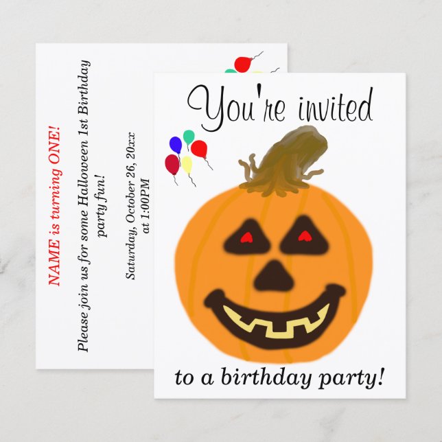 1.ª fiesta de cumpleaños de Halloween Invitaciones (Anverso / Reverso)