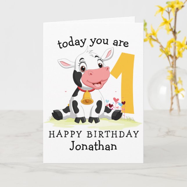 1.ª granja de tarjetas Birthday Boy Cow (flor amarilla)