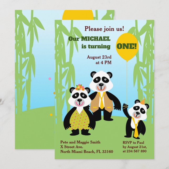 1.ª Invitación a la fiesta de la familia Panda Bea (Anverso / Reverso)