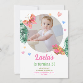 1.ª invitación a la mariposa de cumpleaños con fot