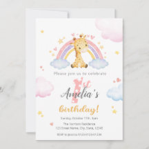 1.ª invitación al cumpleaños - Cute jirafa y arcoi