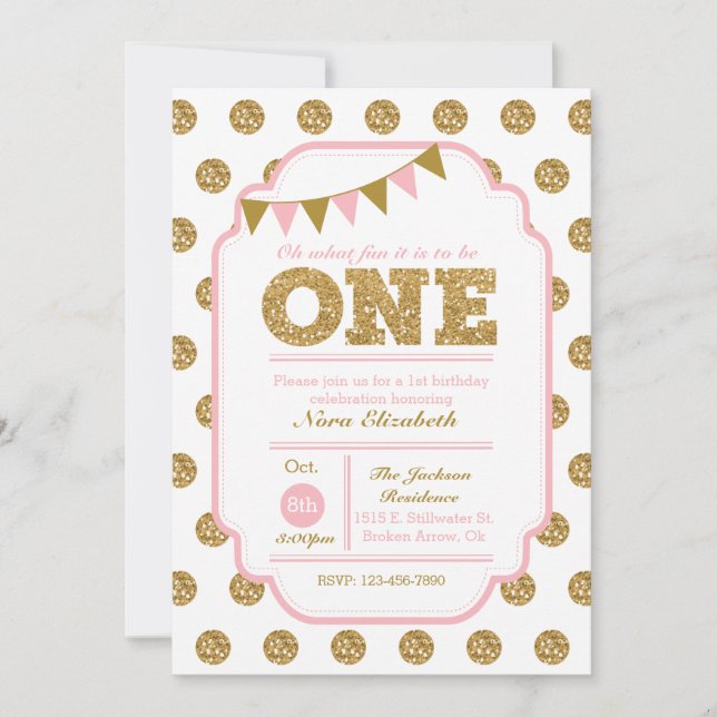 1.ª invitación al cumpleaños - puntos de polka ros (Anverso)