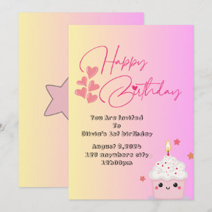 1.ª invitación de chicas de cumpleaños en rosa