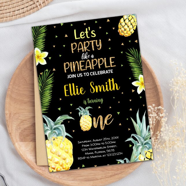 1.ª invitación de cumpleaños a Black Pineapple (1st Black Pineapple Birthday Invitations)