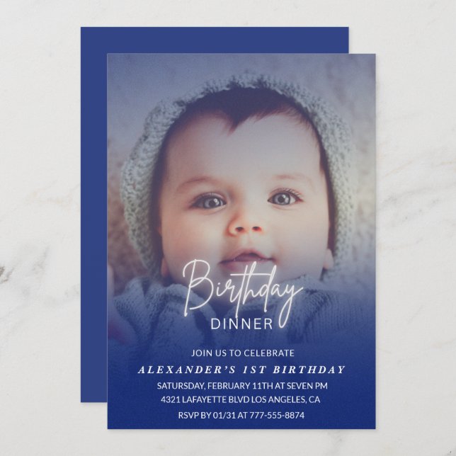 1.ª invitación de cumpleaños Cena de cumpleaños Fo (Anverso / Reverso)