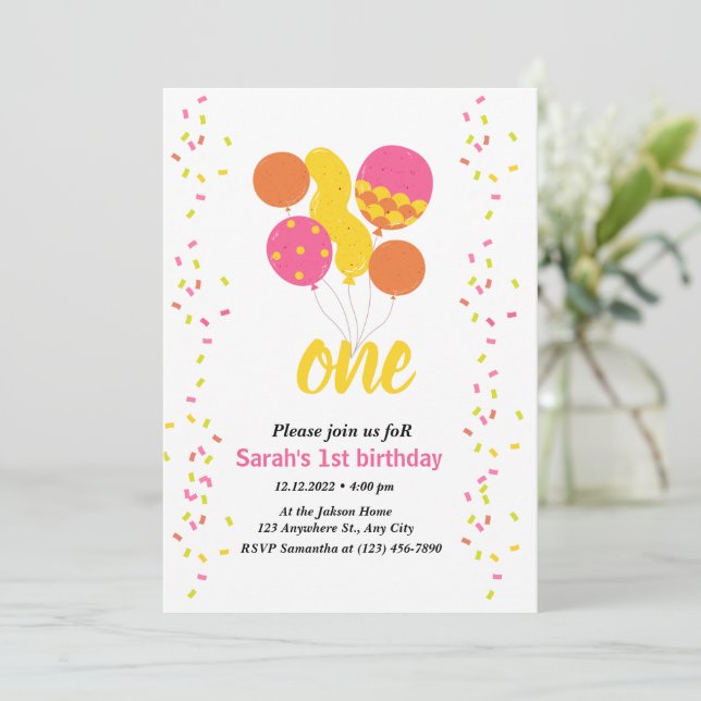 1.ª invitación de cumpleaños colorida (Anverso de pie)