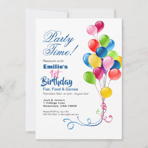 1.ª invitación de cumpleaños con globos coloridos