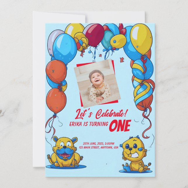 1.ª invitación de cumpleaños con personalizados y  (Anverso)