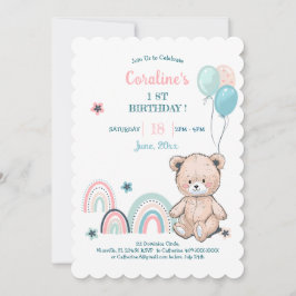 1.ª invitación de cumpleaños con un lindo oso de p