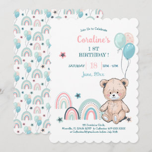 1.ª invitación de cumpleaños con un lindo oso de p