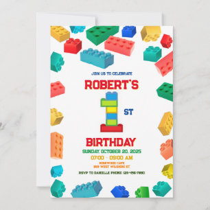 1.ª invitación de cumpleaños de bloques de constru