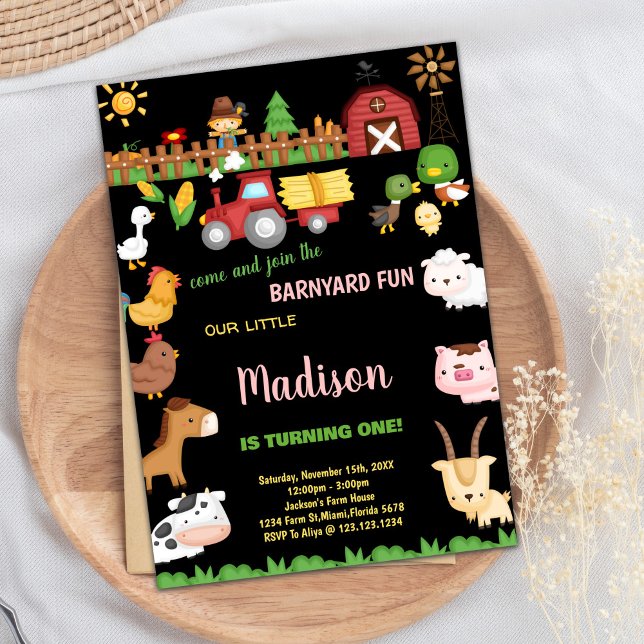 1.ª invitación de cumpleaños de Farm Barnyard (1st Farm Barnyard birthday invitations)