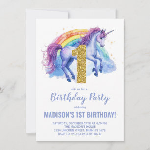 1.ª invitación de cumpleaños de Rainbow Unicorn