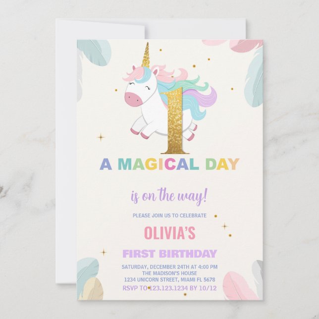1.ª invitación de cumpleaños de Unicornio (Anverso)