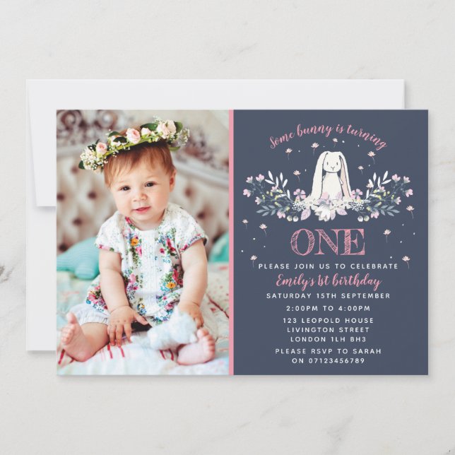 1.ª invitación de cumpleaños - diseño de conejito (Anverso)