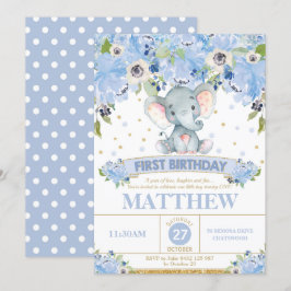 1.ª invitación de cumpleaños niño azul dulce elefa