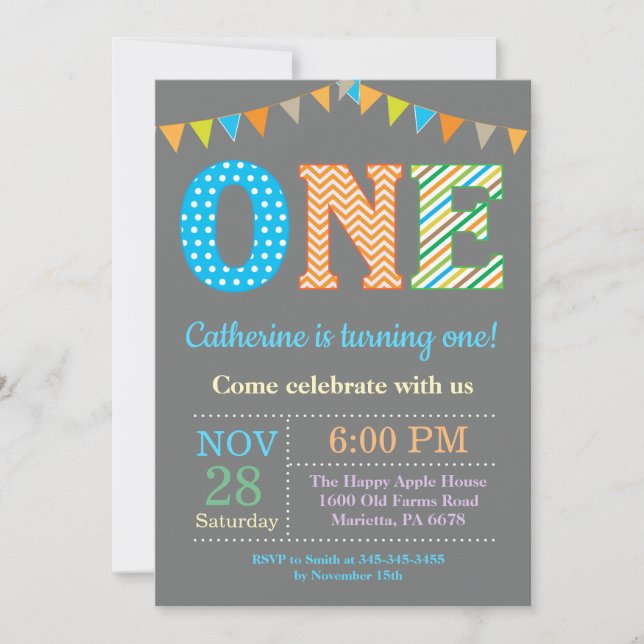 1.ª Invitación de Cumpleaños. Primer cumpleaños de (Anverso)