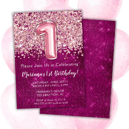 1.ª invitación de cumpleaños Purpurina rosa Girly
