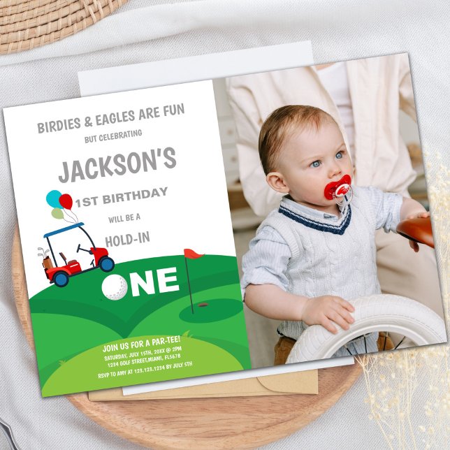 1.ª invitación de golf de cumpleaños con foto (1st Birthday Golf Invitations with photo)