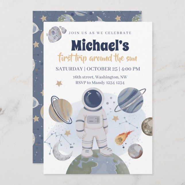 1.ª invitación de niño de cumpleaños (Anverso / Reverso)