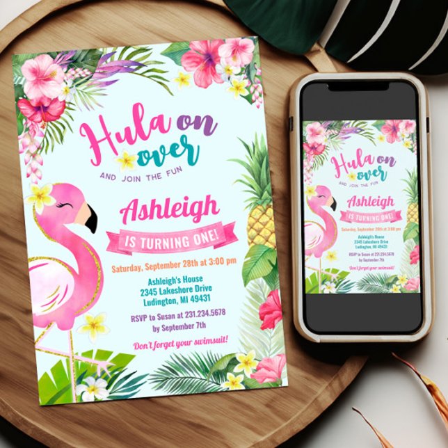 1.ª invitación de verano tropical para el cumpleañ (Luau Birthday Invitation Template - Luau Birthday - Tropical Birthday Theme)