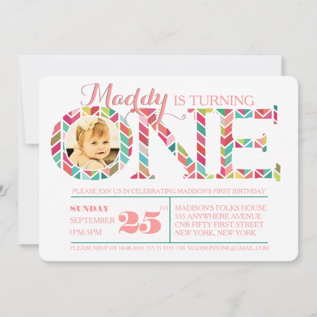 1.ª Invitación fotográfica número uno de cumpleaño (Anverso)