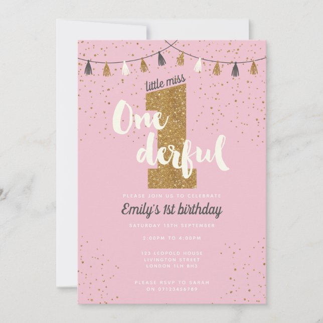 1.ª invitación para el cumpleaños - fiesta purpuri (Anverso)
