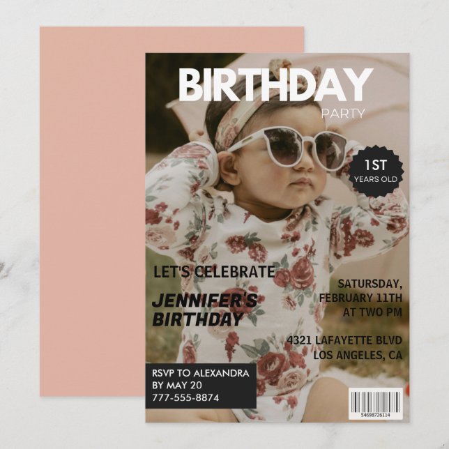 1.ª invitaciones de cumpleaños Chica Cobertura de  (Anverso / Reverso)