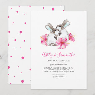 1.ª invitaciones de cumpleaños gemelos Chica Pink