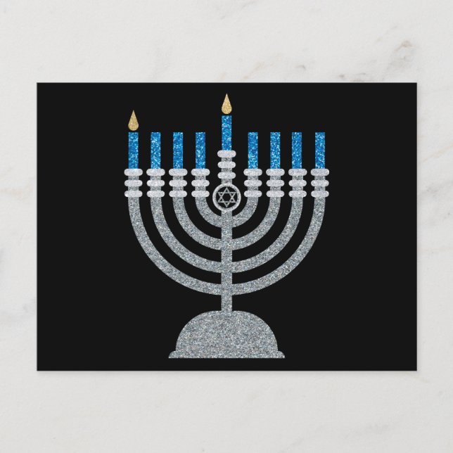 1.ª postal de la noche de Hanukkah Purpurina (Anverso)