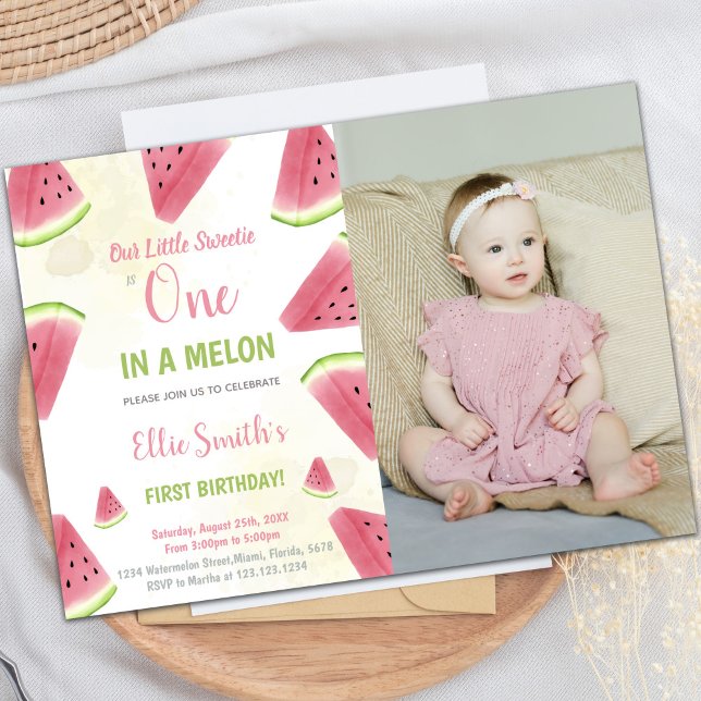 1.ª sandía de cumpleaños Invitaciones de cumpleaño (1st Birthday Watermelon Birthday Invitations photo)