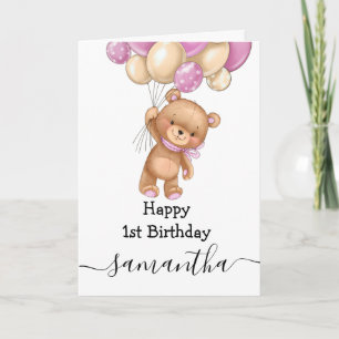 1.ª tarjeta de chica de peluche con globo rosa de