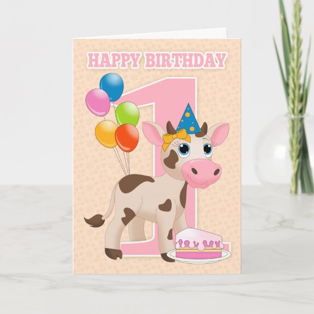 1.ª Tarjeta De Cumpleaños Con Pastel De Vaca Peque (Anverso)