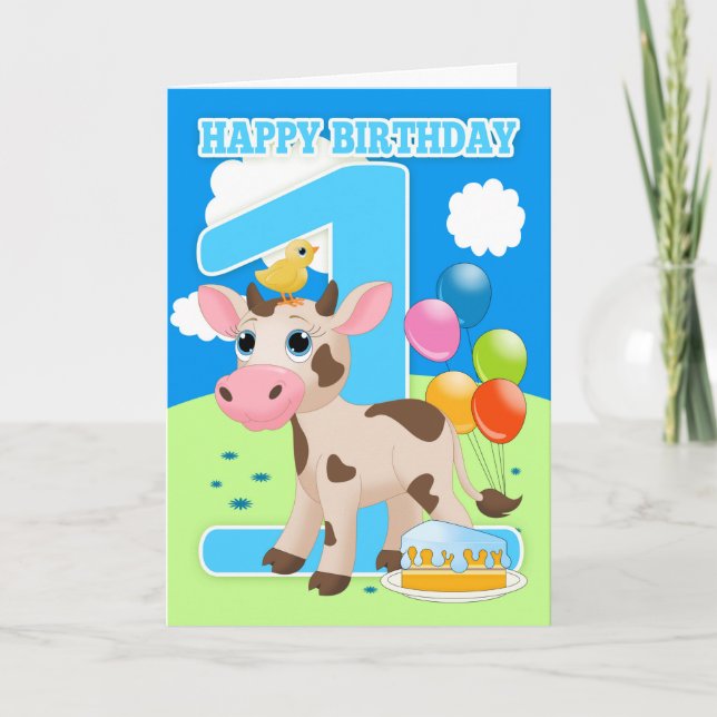 1.ª Tarjeta De Cumpleaños Con Pastel De Vaca Peque (Anverso)
