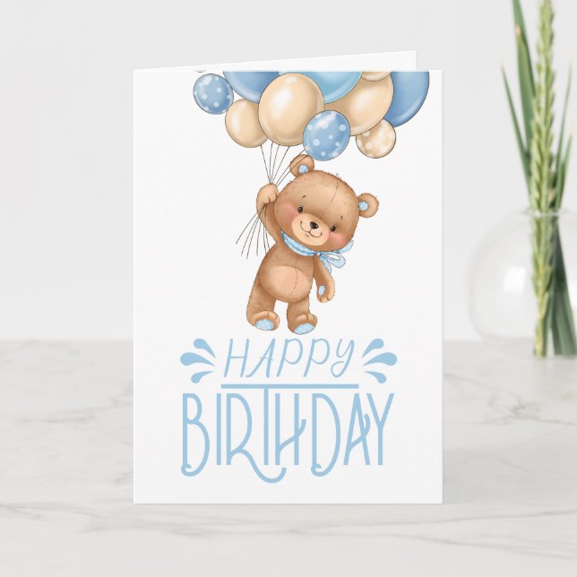 1.ª tarjeta de niño con globo azul de peluche de c (Anverso)