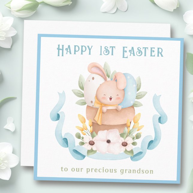 1.ª tarjeta de Pascua del conejito nieto tarjeta a (1st Easter card bunny grandson blue Easter card)
